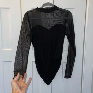 Mesh Top Mock Neck Bodysuit